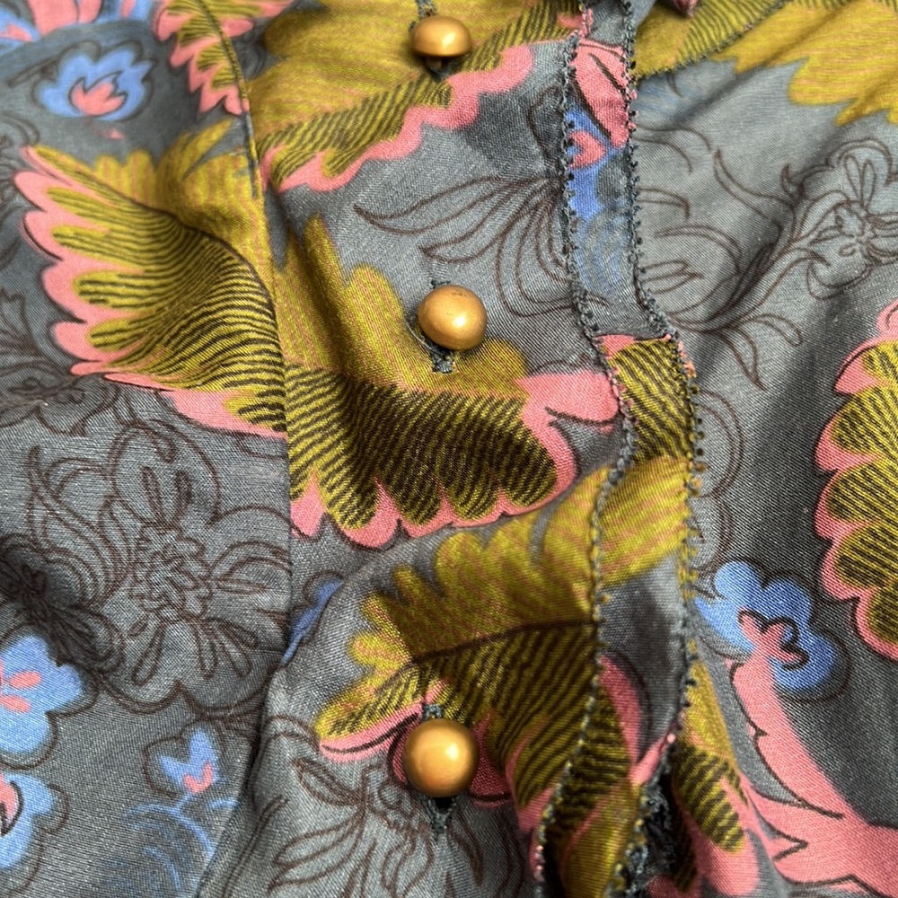 Vanessa Virginia Anthropologie Blue/Green Floral Print Peplum Blouse Size 0 - Picture 15 of 15